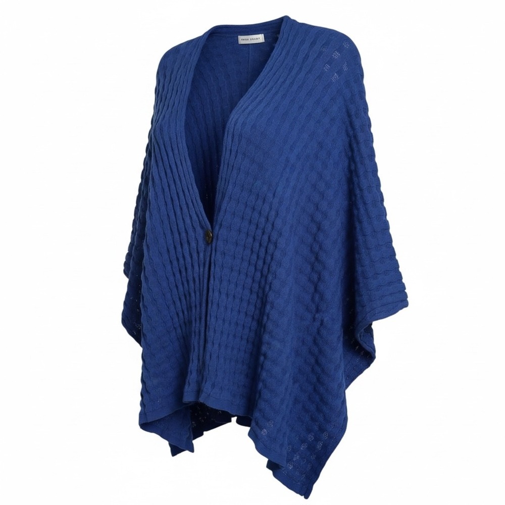 Susan Graver NWOT Royal Blue Textured Waffle Knit Poncho Cardigan XL/1X Cotton - Picture 6 of 6